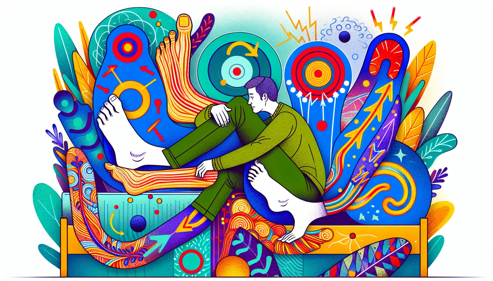 Grafik, die typische Symptome des Restless Legs Syndroms zeigt, wie Beschwerden in den Beinen.