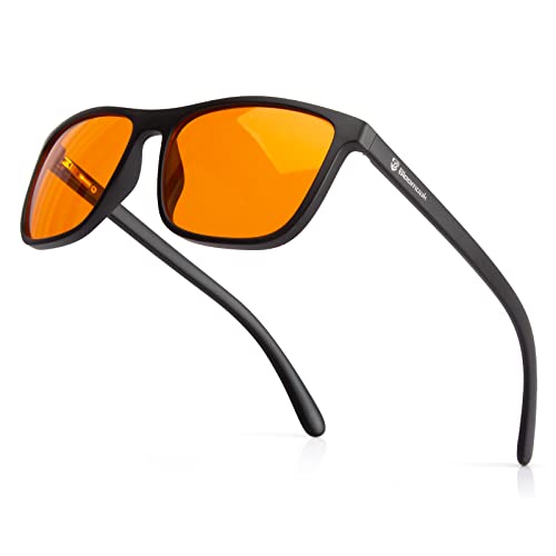 Bloomoak-99% Blaulicht-blockierende Brille-Gaming-Brille-blendfrei-Anti-Ermüdung-geeignet für Bildschirme, Spiele, Fernseher (Orange – 99% – Rechteckig Mattschwarz (L), Rechteckig)