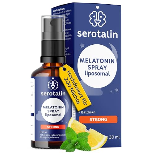 serotalin MELATONIN SPRAY liposomal - Einschlafspray + Baldrian | NUR 1 Sprühstoß zum Einschlafen | Schnelle Einschlafhilfe für Erwachsene | 30ml für 6 Monate