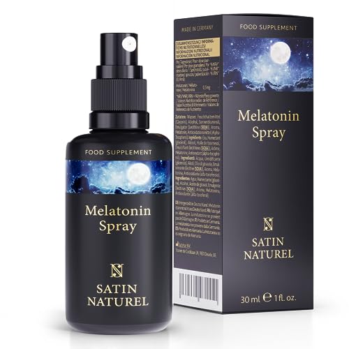 Melatonin Einschlafspray - Schnell wirkendes Melatonin hochdosiert - Melatonin 0,5mg - Extra groß: 214 Tage - Sleep Spray 30ml - 100% Vegan & Zuckerfrei - Satin Naturel