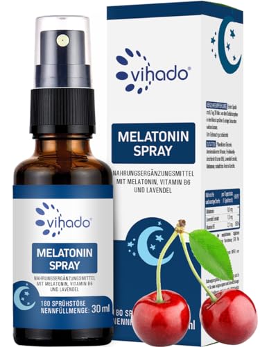 Vihado Melatonin Spray - Premium: Bis zu 5-fach höher dosiert - 180 Tage Vorrat - Melatonin Spray hochdosiert mit Lavendel ohne Alkohol - vegan, 30 ml