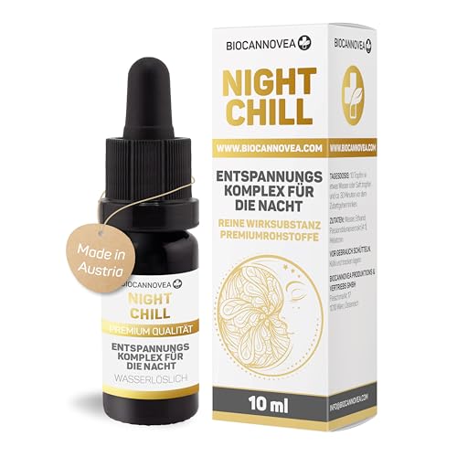 BIOCANNOVEA Night Chill - Beruhigungskomplex mit Passionsblume & Melatonin für Stressabbau und gesunden Schlaf - wirkt Antioxidativ - Hochwertige Formel aus Österreich, gut verträglich