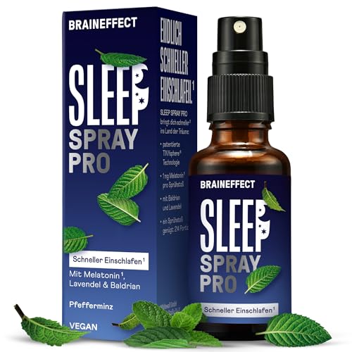 BRAINEFFECT Sleep Spray PRO - Das Ultimative Einschlafspray - 3 Mal schneller als andere Sprays - mit Revolutionärer TINYsphere® Technologie - Hochdosiertes Melatonin Spray - 7 Monatsvorrat