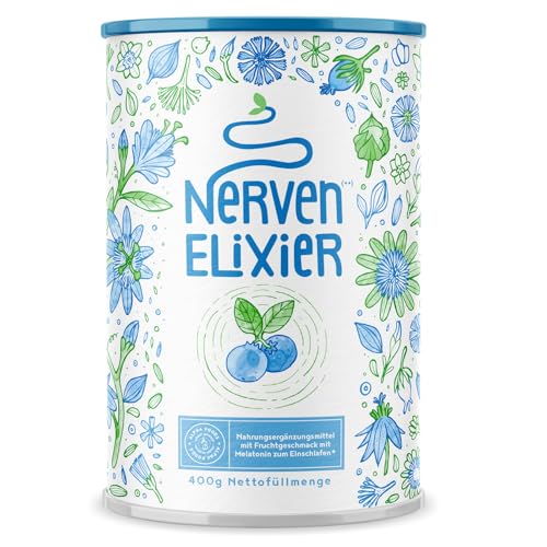 Nerven-Elixier - Melatonin, Magnesium, B-Vitamine & Aminosäuren für natürliches Stressmanagement & Entspannung am Abend - Pflanzliche Mischung mit Blaubeer-Geschmack - 400g Pulver von Alpha Foods