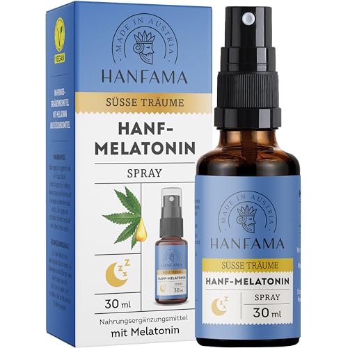 HANFAMA Hanf+Melatonin Spray - Schneller einschlafen mit dem zuckerfreien, veganen Melatonin Einschlafspray - Für 300 entspannte Nächte mit 0,5mg Melatonin hochdosiert, Einschlafhilfe Erwachsene, 30ml