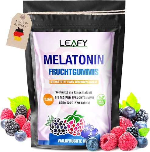 Melatonin Fruchtgummis - Einschlafhilfe | Optimal dosiert | XXL Packung 220-270 Stk. 500g | Schneller Einschlafen & Länger Durchschlafen | Made in Germany