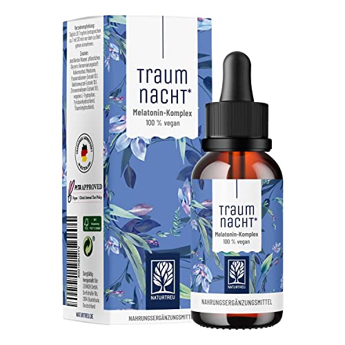 NATURTREU® Traumnacht Melatonin Tropfen 50ml - Alternative zu Melatonin Einschlafspray o. Melatonin Tabletten mit Baldrian, Passionsblume, Zitronenmelisse Einschlafhilfe Erwachsene bei Jetlag*