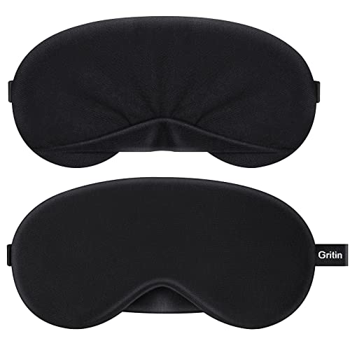 Gritin Schlafmaske Gemacht aus Baumwolle, 2022 Version Licht Blockierende Nachtmaske Augenmaske für Herren Frauen Kinder - Weich und Bequem Schlafbrille mit Ohrstöpseln und Reisetasche