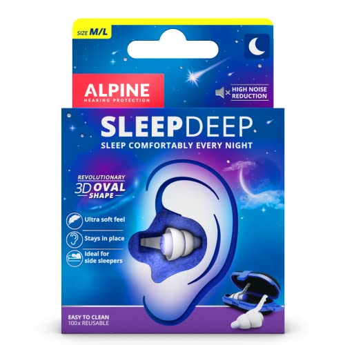 Alpine SleepDeep Ohrstöpsel zum Schlafen - Ovale 3D-Form - Intergriertes Geräuschunterdrückendes Gel - Anti-Noise-Stöpsel mit Weichfiltern - 1 Paar Wiederverwendbar - für Komfort und Dämfung