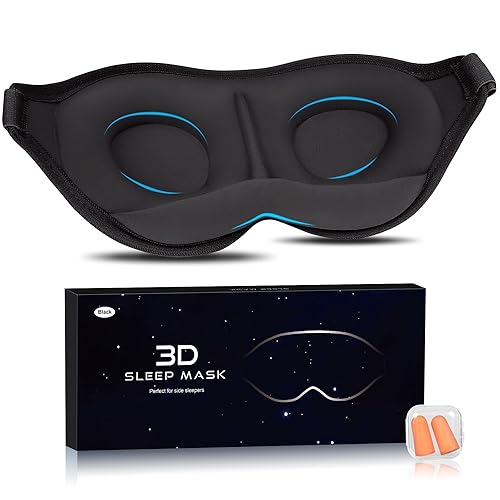 Aosun Schlafmaske für Seitenschläfer, 2023 Upgrade 3D Augenmaske für Druckentlastung und tiefen Schlaf, 100% Licht blockierende Schlafbrille mit verstellbarem Gurt für Reisen und Yoga (Schwarz)