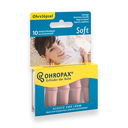 OHROPAX - Soft - Ohrstöpsel - - Wiederverwendbare In-Ohr-Stöpsel aus Schaumstoff gegen schädlichen Lärm - zum Entspannen, Schlafen und Musik hören,(10 Stück) 1er Pack