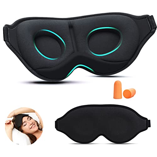 Schlafmaske,3D Schlafmaske für Herren, Frauen,Weiche und Atmungsaktive Augenmaske Schlafmasken, Total licht blockierendes Augenmaske mit Ohrhörern für Reisen, Nickerchen, Yoga